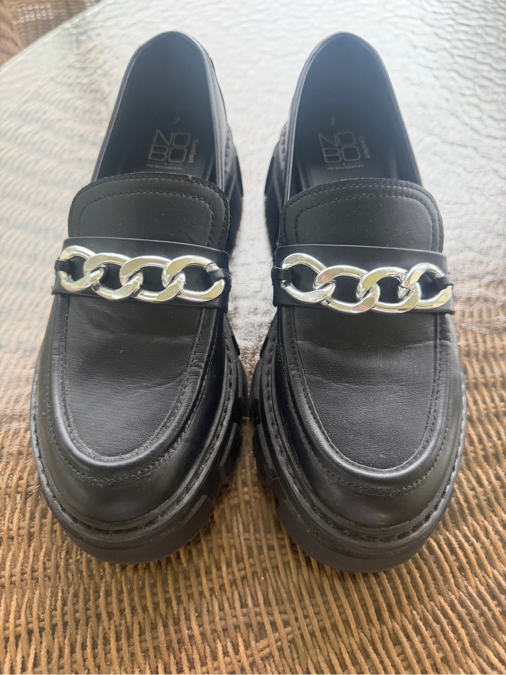 Black Lug Chunky Chain-Trim Loafers